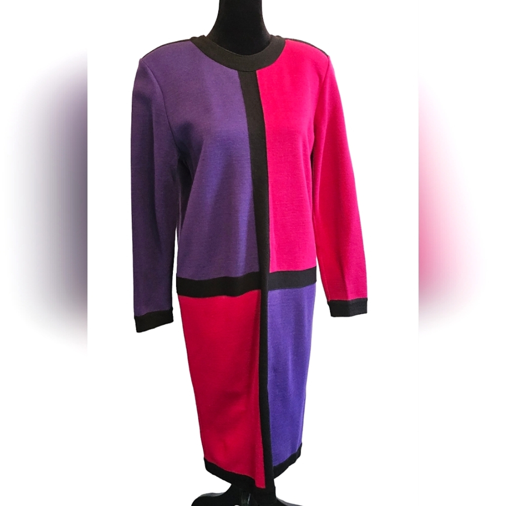 VTG 80s Outlander Women's Colorblock Acrylic-Wool Blend Dress - Size Medium